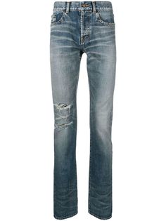 Saint Laurent джинсы с высокой посадкой и рваными деталями
