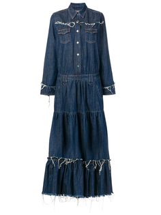 Alanui джинсовое платье макси с бахромой