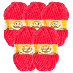 Пряжа Adelia Dolly однотонная, 100 % полиэстер, 100 г, 40 м, 5 шт., №09 красный