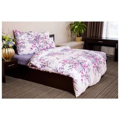 Постельное белье семейное Ночь Нежна Сакура 50х70 см, поплин розовый/серый