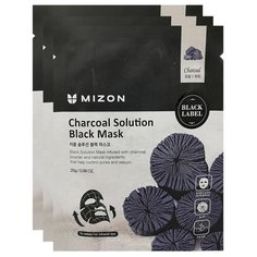 Mizon Маска c древесным углем Charcoal Solution Black Mask, 25 г, 3 шт.