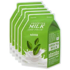 APIEU Маска тканевая с молочными протеинами и экстрактом зелёного чая Green Tea Milk One-Pack, 21 г, 5 шт.