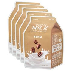 APIEU Маска тканевая с молочными протеинами и экстрактом кофе Coffee Milk One-Pack, 21 г, 5 шт.