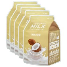 APIEU Маска тканевая с молочными протеинами и экстрактом кокоса Coconut Milk One-Pack, 21 г, 5 шт.