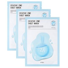 APIEU Тканевая маска Cicative Zinc Sheet Mask успокаивающая с цинком, 22 г, 3 шт.