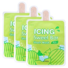 APIEU тканевая маска Icing Sweet Bar Melon увлажняющая с экстрактом дыни, 21 мл, 3 шт.