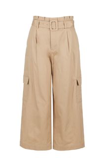 Широкие бежевые брюки с накладными карманами Ichi