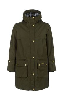 Удлиненная куртка цвета хаки с капюшоном Barbour