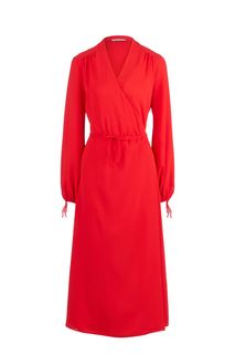 Красное платье средней длины с запахом D&M by 1001 Dress