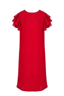 Красное платье свободного кроя с оборками на рукавах D&M by 1001 Dress