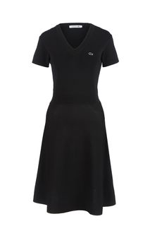 Черное трикотажное платье с короткими рукавами Lacoste