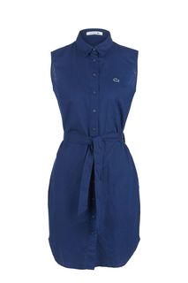 Синее платье-рубашка из хлопка и льна Lacoste