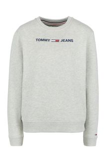 Серый свитшот с логотипом бренда Tommy Jeans