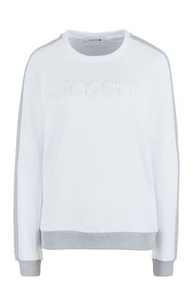 Белый хлопковый свитшот с серыми вставками Lacoste