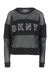 Черная футболка с сетчатыми вставками Dkny