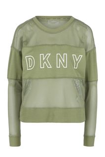 Футболка цвета хаки с сетчатыми вставками Dkny