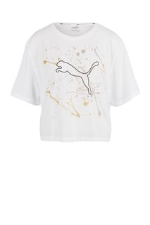 Белая укороченная футболка с принтом Puma