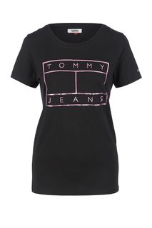 Футболка из хлопка с блестящим принтом Tommy Jeans