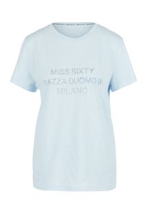 Футболка голубого цвета из хлопка и льна Miss Sixty