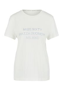 Футболка молочного цвета из хлопка и льна Miss Sixty