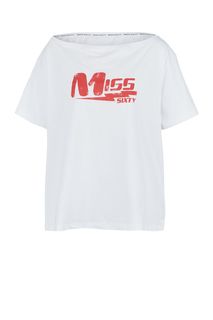 Белая хлопковая футболка оверсайз Miss Sixty