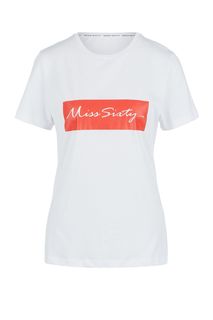 Белая хлопковая футболка с короткими рукавами Miss Sixty