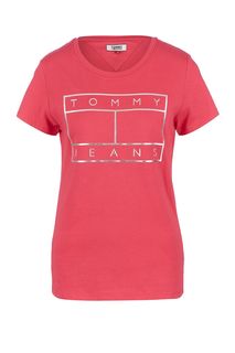 Футболка из хлопка с блестящим принтом Tommy Jeans