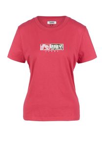 Розовая футболка из хлопка с вышивкой Tommy Jeans
