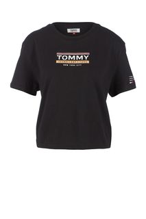 Футболка из хлопка с блестящим принтом Tommy Jeans
