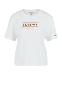 Футболка из хлопка с блестящим принтом Tommy Jeans