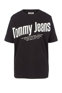 Черная футболка из хлопка с принтом Tommy Jeans