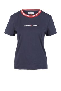 Синяя футболка из хлопка с принтом Tommy Jeans