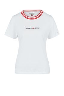 Белая футболка из хлопка с принтом Tommy Jeans