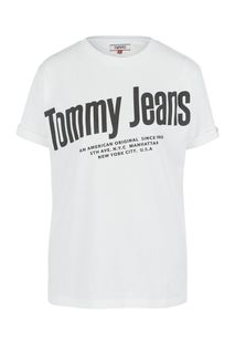 Белая футболка из хлопка с принтом Tommy Jeans