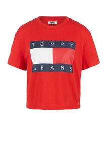Укороченная футболка из хлопка с принтом Tommy Jeans