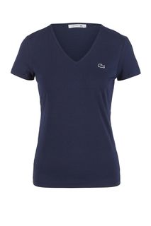 Однотонная хлопковая футболка с треугольным вырезом Lacoste