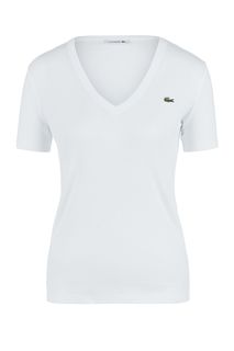 Однотонная хлопковая футболка с треугольным вырезом Lacoste