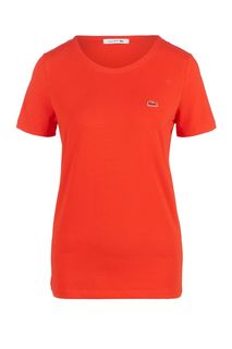 Хлопковая футболка красного цвета с круглым вырезом Lacoste