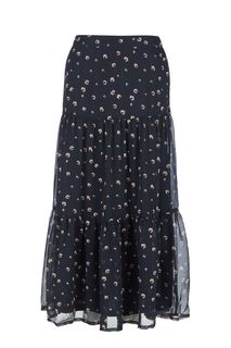 Расклешенная синяя юбка с цветочным принтом Ichi