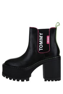 Черные кожаные полусапоги на массивном каблуке и платформе Tommy Jeans