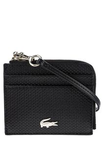 Черная кожаная визитница с карабином Lacoste