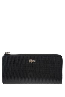 Черный кожаный кошелек на молнии Lacoste