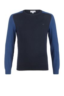 Синий хлопковый джемпер с круглым вырезом Lacoste