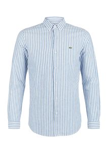 Синяя рубашка из хлопка и льна в полоску Lacoste