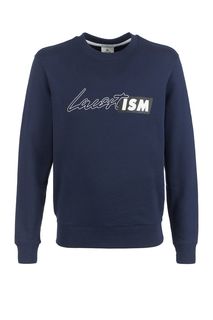 Синий хлопковый свитшот с декоративным принтом Lacoste