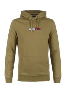 Толстовка из хлопка цвета хаки с капюшоном Tommy Jeans
