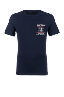 Синяя хлопковая футболка с принтом Barbour