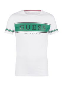 Белая хлопковая футболка с короткими рукавами Guess