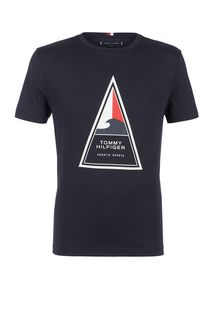 Синяя футболка из хлопка с принтом Tommy Hilfiger