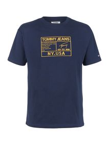 Синяя футболка из хлопка с вышивкой Tommy Jeans